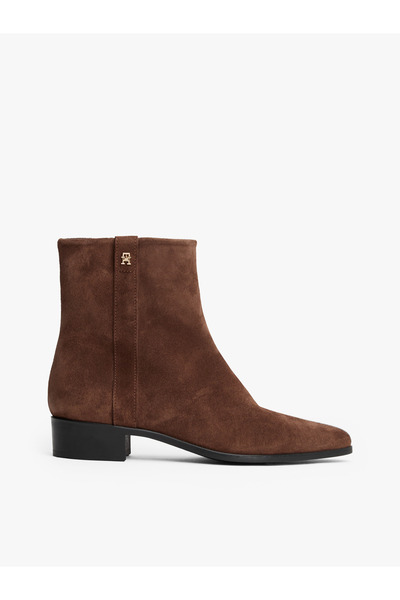 Tommy Hilfiger Th Süet Pointy Zip Kadın Kahverengi Bootie