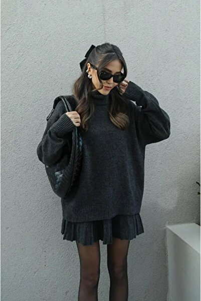 ARONLİ Women's Knitwear Tunic Sweater and Pleated Mini Skirt Set