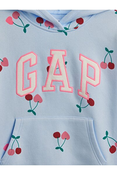 GAP Kız Çocuk Mavi Relaxed Logo Kapüşonlu Sweatshirt