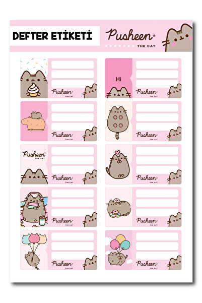 cakaybu Pusheen Defter Etiketi Sticker Seti – 10 Adet Sevimli Çıkartma, Okul ...