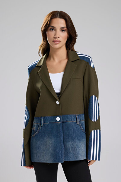 tw3 Γυναικείο τζιν μπλέιζερ με λεπτομέρεια σχεδίασης με ρίγες