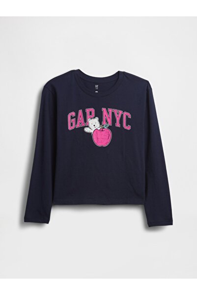 GAP Kız Çocuk Lacivert Relaxed Grafik Logo T-Shirt