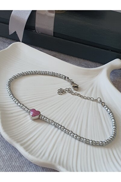 Other Silver Big Bead Enamel Heart Anklet Women's Anklet