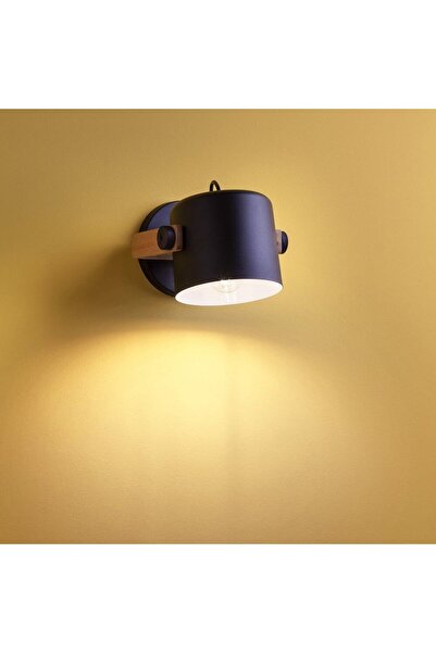 SMARTER Smarter wall lamp, metal and natural beech wood structure, E27 socket, 42W, 206 x 213 x 260 mm, black