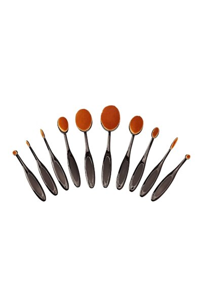 Doty Set 10 oval brushes for makeup, fibers, ergonomic handle, black,