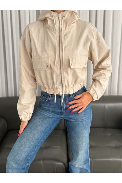 TİLLE Γυναικείο κοντό αντιανεμικό μπουφάν με υφασμάτινη επένδυση από αλεξίπτωτο