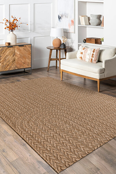 dekozer Sierra Halı | Jüt Hasır Görünümlü Modern Kilim ve Yolluk, İnce Bukle Dokuma