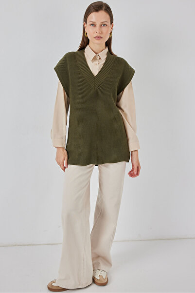 Bigdart Women's V-Neck Knitwear Sweater 15925 - Khaki