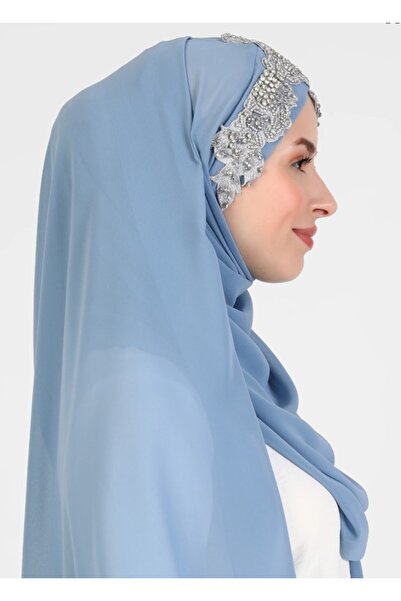 Differenza Flora El İşlemesi Şifon Şal - İndigo