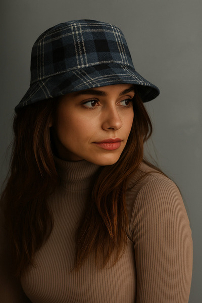 ZERAMİNE Women's Plaid Bucket Hat – Stylish Casual Design