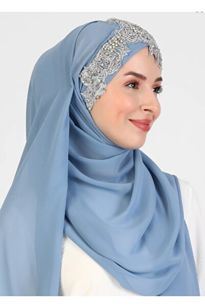 Differenza Flora El İşlemesi Şifon Şal - İndigo