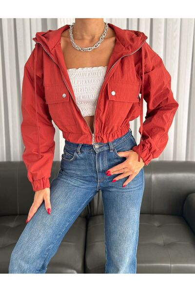 TİLLE Women's Short Parachute Fabric Lined Windbreaker Jacket