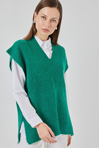 Bigdart Women's V-Neck Knitwear Sweater 15925 - Emerald Green