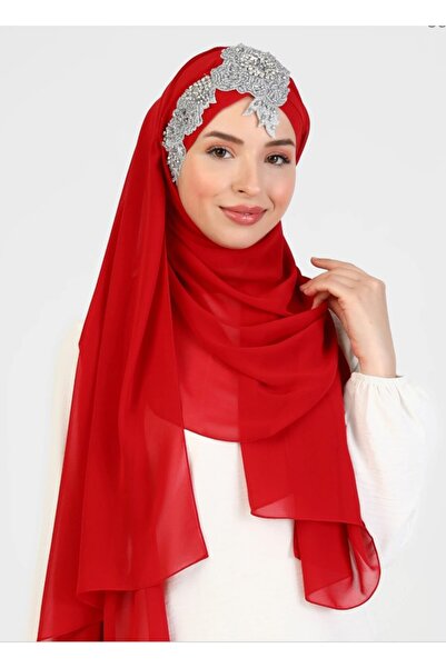 Differenza Flora Hand Embroidered Chiffon Shawl - Red