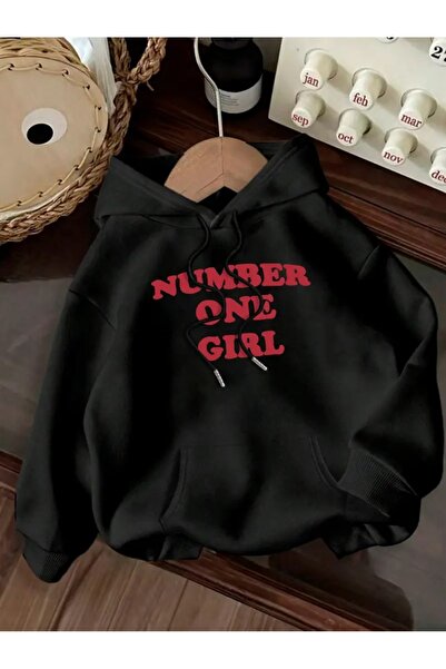Toum Number One Girl Baskılı Unisex Oversize Kapüşonlu Sweatshirt Hoodie
