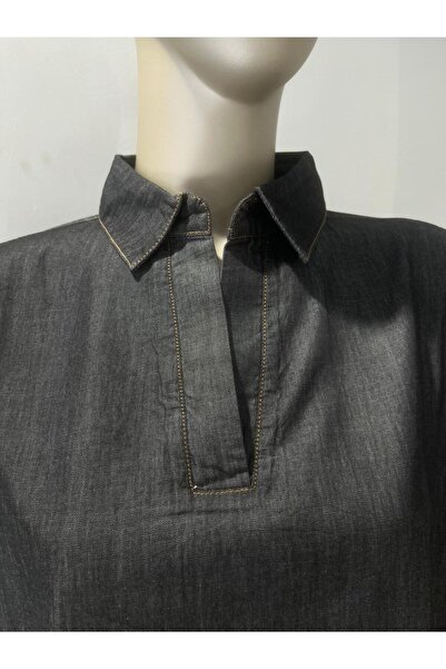 DISHI FASHİON Denim Polo Yaka Elbise Büyük Beden