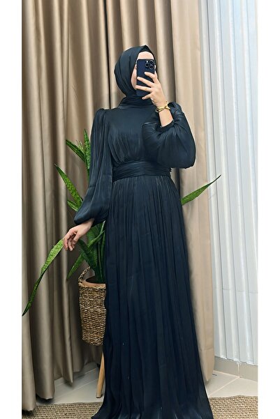 MERVE TESETTÜR Balon Kol Ve Bel Pileli Saten Tül Abiye