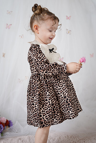 ALYRA Момичешка рокля с леопардов принт, дълги ръкави и панделка, за специални поводи, рожден ден, ежедневие, бебешка рокля