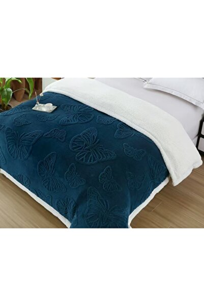 CHIRASO Pătură Cocolino cu Blăniță pe interior, Model Gofrat Fluturi, 200x230cm, Moale și Calduroasă