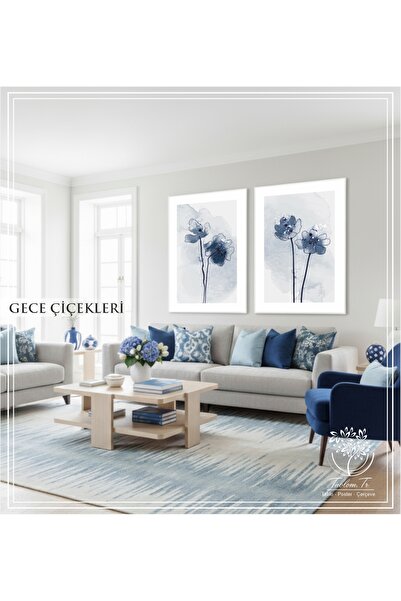 Tablomtr Gece Çiçekleri - Dijital Baskılı Beyaz Metal Çerçeveli Gerçek Camlı ...