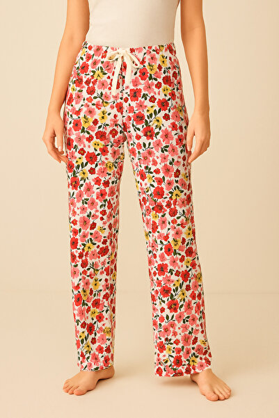 MyBen Kırmız Çiçek Desenli Tek Alt Pijama