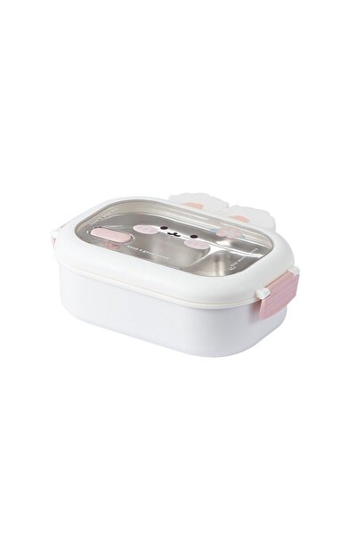 Stef's Cat Lunch or Snack Box with Two Compartments, Rabbit Design, for Kids and Adults, 1000 mL