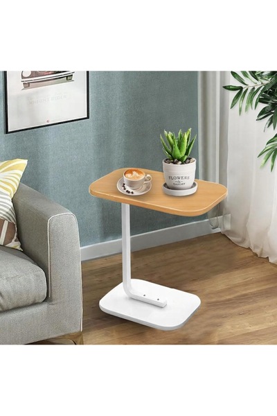 zola Μοντέρνο τραπεζάκι σαλονιού, σχήμα C, μεταλλικός σκελετός, 40 x 30 x 60 cm, λευκό/καφέ