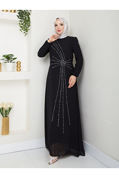 hiramir Taş İşlemeli Asimetrik Abiye-40 - siyah