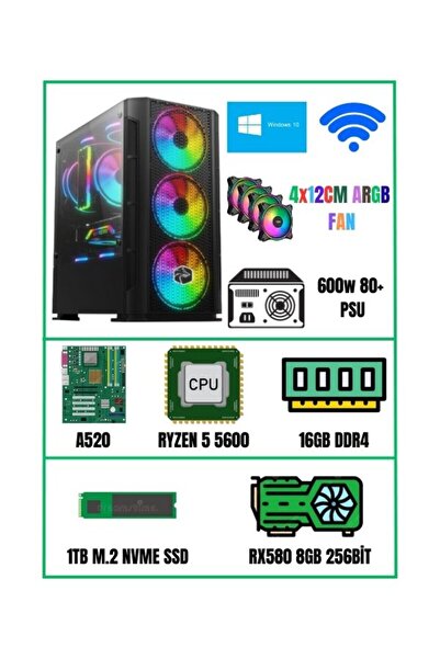 RAMTECH BİLGİSAYAR SHERRY Ryzen 5 5600 16Gb Ram 1Tb M2 Nvme SSD Rx 580 8Gb Ek...