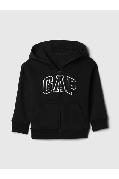 GAP Erkek Bebek Siyah Relaxed Logo Fermuarlı Kapüşonlu Sweatshirt