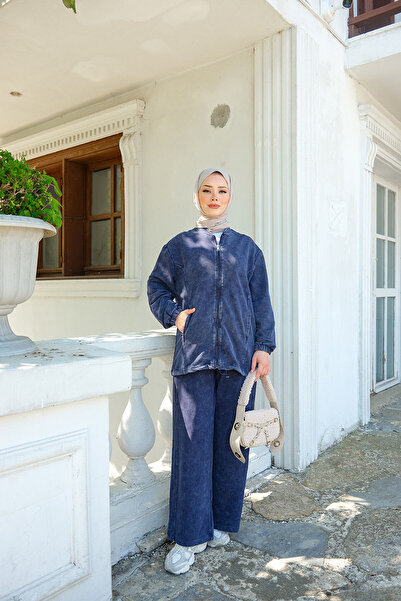 LOCCO Women's Washing Detail Double Set Navy Blue