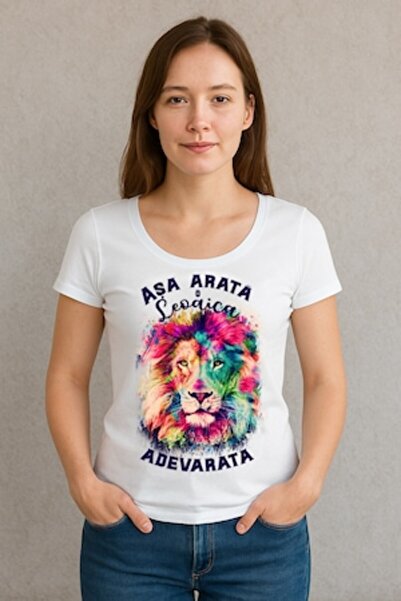 OEM Tricou de damă Leo, 100% bumbac, alb