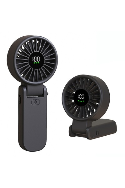 Stef's Cat Portable Fan with Battery and Digital Display, 5400RPM, H81, Silicon, Black