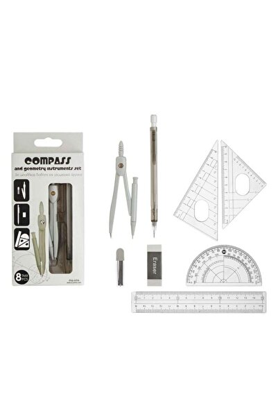OEM Geometry Set with Metallic Compass Gray Mechanical Pencil & Rulers - 8 Pieces
