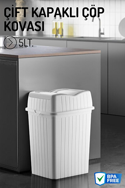 Nandy Home 5Lt. Çift Kapaklı Çöp Kovası, Mutfak ve Banyo İçin Çöp Kutusu