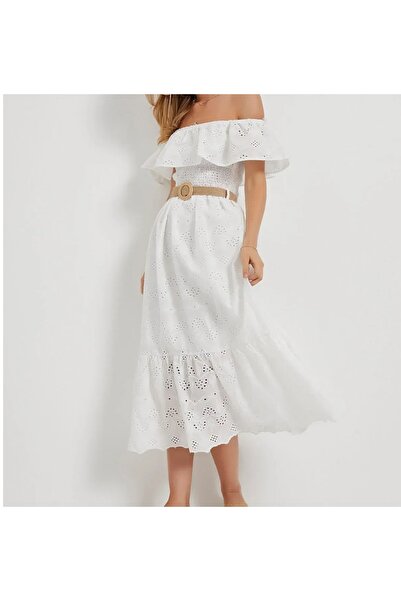 caddebutik20 Hasır Kemerli madonya Yaka Elbise