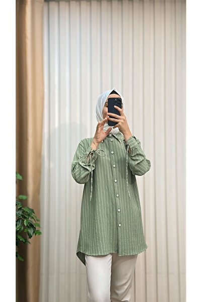 MERVE TESETTÜR Туніка зі шнурівкою на рукавах, оздобленим коміром та довгою с...