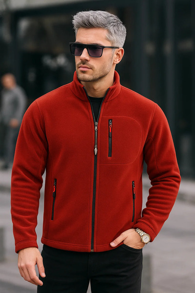 COMBİNE MİCHAİL Men's Zippered Winter Tile Fleece Jacket