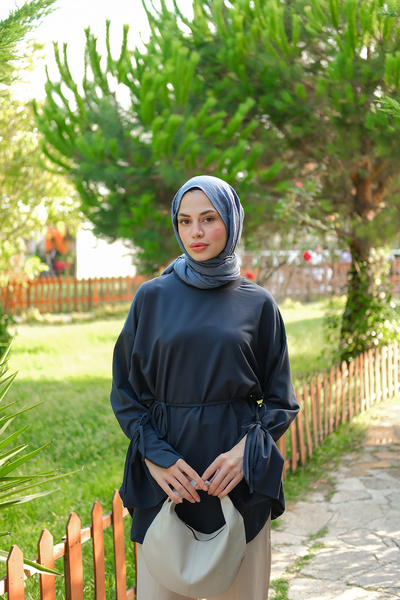 LOCCO Γυναικείο φούτερ με λεπτομέρεια με κορδόνια, ανθρακί