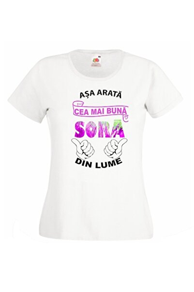 OEM Tricou alb pentru femei cu imprimeu „Cea mai bună soră din lume”, 100% bumbac