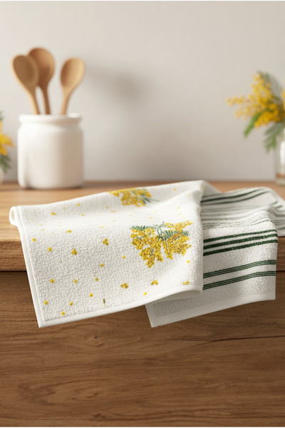 FH finehome Mimosa Patterned 2-Piece Kitchen Towel Set 30X50Cm