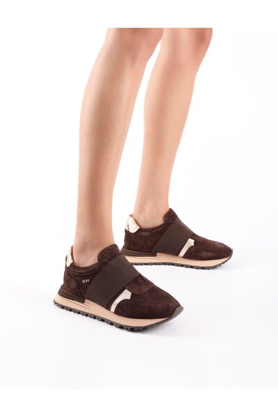 İLVİ Blendina Genuine Suede Leather Brown Women's Sports Shoes