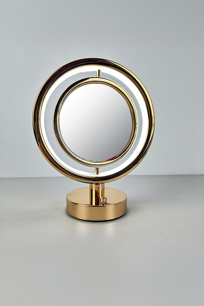 Vadi Gold Yuvarlak Şekilli USB Şarjlı LED Aydınlatmalı Masaüstü Makyaj Aynası