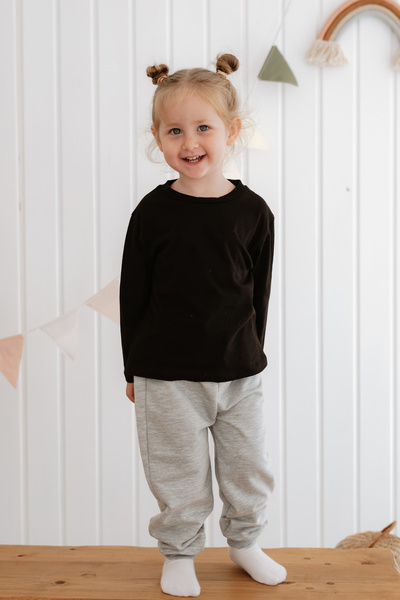 Lilabio Uzun Kollu ve Pamuklu Siyah Tişört Kız Çocuk