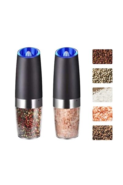 Stef's Cat Set de 2 Rasnite electrice de Sare si Piper, cu Camere Depozitare Transparente, Macinare, Functionar