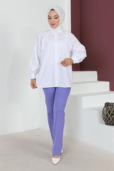 Missvalle Παντελόνι με λεπτομέρειες σε γραμμή γραμμής λιλά MİH6078