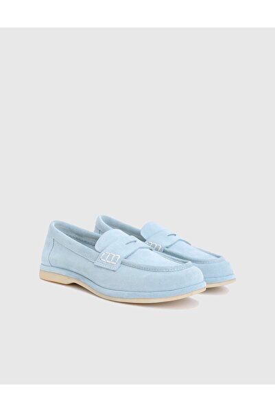 İLVİ Nelina Genuine Suede Leather Blue Women's Loafer Shoes
