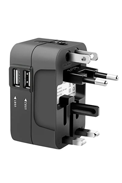 Stef's Cat Adaptor pentru Priza 2 x USB, EU, UK, AUS, US, D53, Silicon, Black