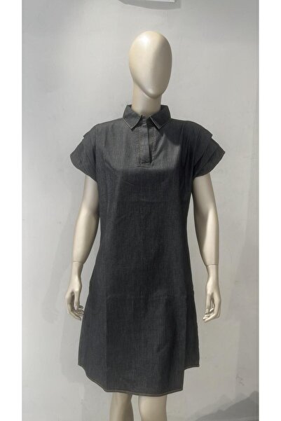 DISHI FASHİON Denim Polo Yaka Elbise Büyük Beden