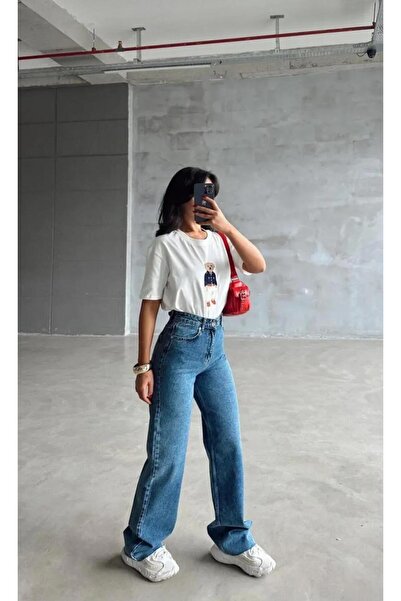 OurStyles PANTALONI JEAN PALAZZO CU PIELE LĂȚĂ DE SEZON NOU PENTRU FEMEI